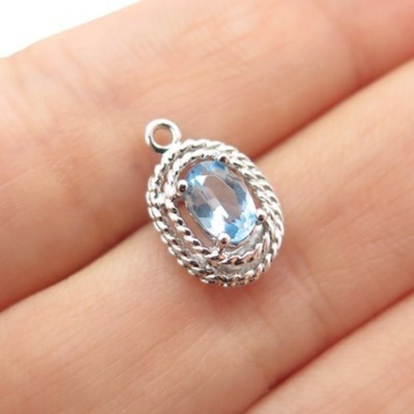 ROSS SIMONS 925 Sterling Silver Real Blue Topaz Minimalist Charm Pendant - Picture 1 of 7